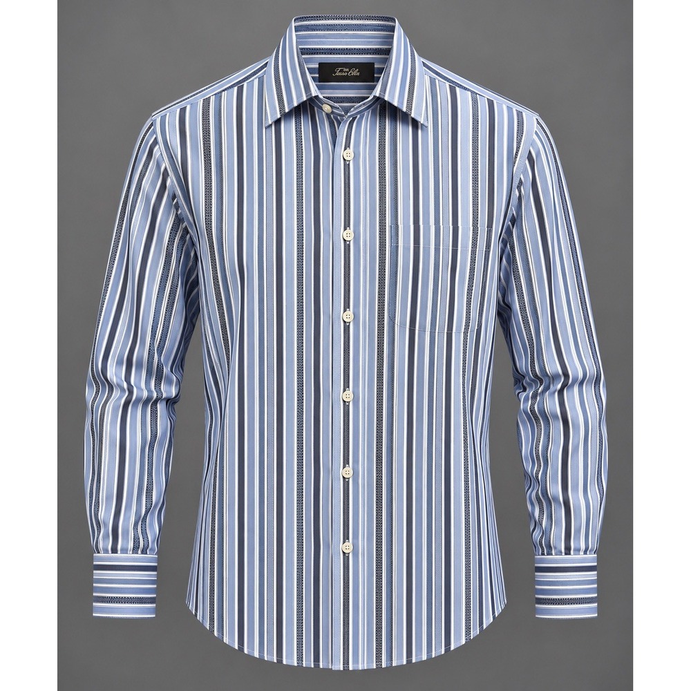Tasso Elba Men's Blue White Striped Long Sleeve Button Up Dress Shirt